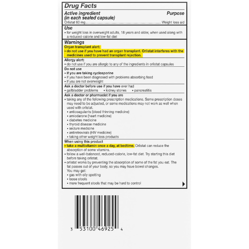 alli® Orlistat 60mg – Non-Prescription Weight Loss Aid – 120 Count Refill Pack