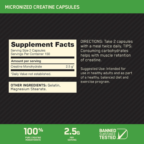 Optimum Nutrition Creatine Monohydrate โ 2500mg, 300 Capsules, Keto Friendly