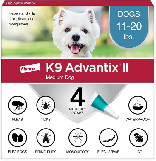 K9 Advantix II Medium Dog Flea, Tick & Mosquito Treatment – Vet Recommended | Dogs 11-20 lbs | 4-Month Supply