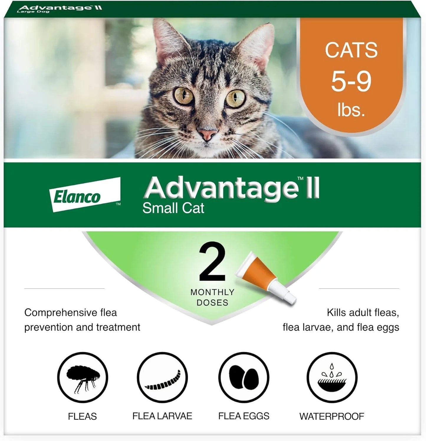 Advantage II Small Cat Flea Treatment & Prevention – Vet Recommended | For Cats 5-9 lbs | 2-Month Supply
