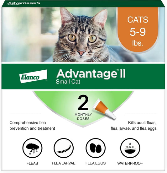 Advantage II Small Cat Flea Treatment & Prevention – Vet Recommended | For Cats 5-9 lbs | 2-Month Supply