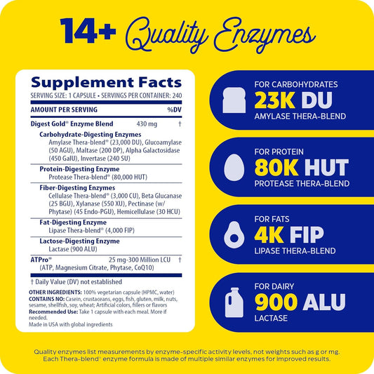 Enzymedica Digest Gold + ATPro – 240 Capsules (Max Strength)