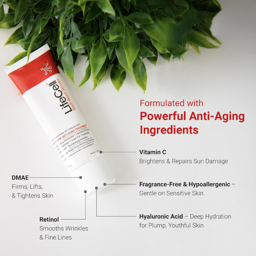 LifeCell All-In-One Anti-Aging Cream – Targets Wrinkles, Dark Circles & Sun Damage – Retinol, Vitamin C & Hyaluronic Acid – 2.54 oz
