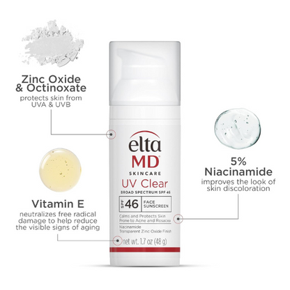EltaMD UV Clear Face Sunscreen SPF 46 – Oil-Free, Zinc Oxide Protection – 1.7 oz