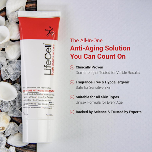 LifeCell All-In-One Anti-Aging Cream – Targets Wrinkles, Dark Circles & Sun Damage – Retinol, Vitamin C & Hyaluronic Acid – 2.54 oz