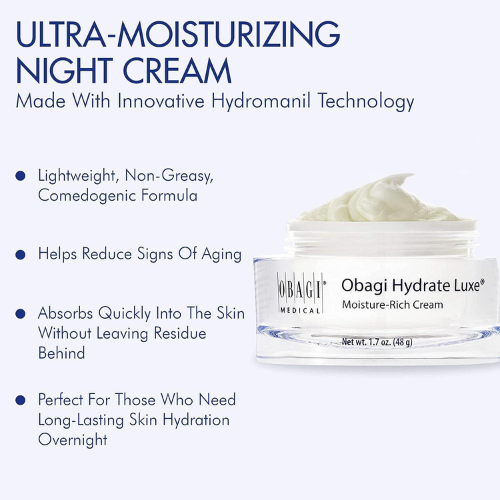 Obagi Hydrate Luxe Night Cream – Intense Overnight Moisturizer for All Skin Types – 1.7 oz