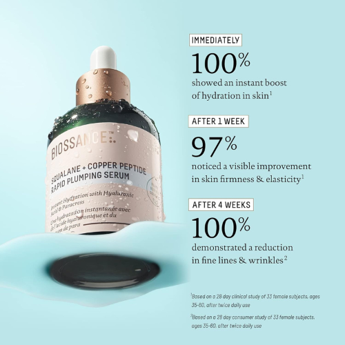 Biossance Squalane + Copper Peptide Rapid Plumping Serum – Hydration & Firming 1.6 OZ