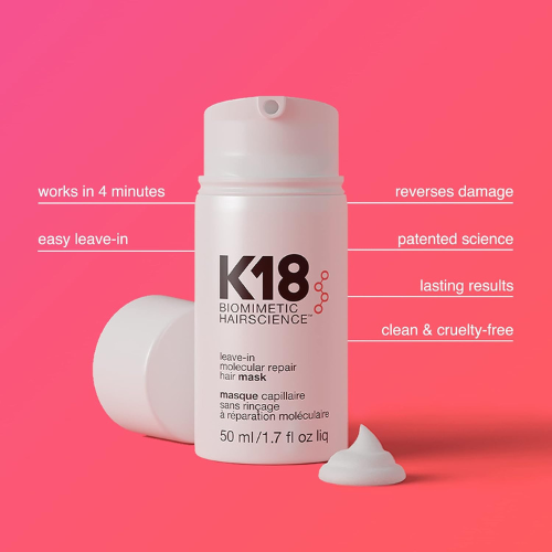K18 Leave-In Molecular Hair Mask – Repairs Bleached, Colored & Heat-Damaged Hair – 50ml (1.7 oz)