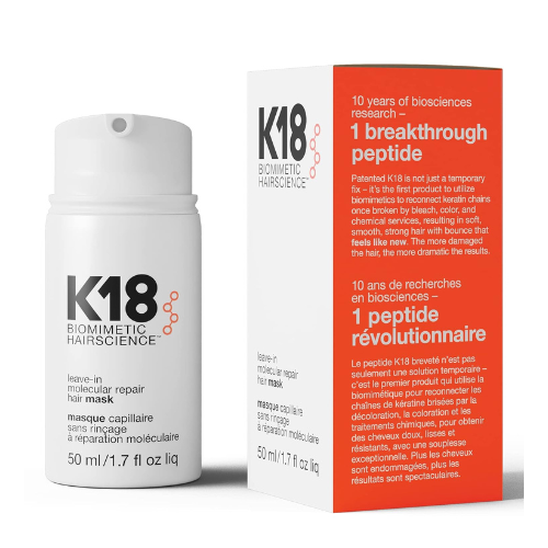 K18 Leave-In Molecular Hair Mask – Repairs Bleached, Colored & Heat-Damaged Hair – 50ml (1.7 oz)