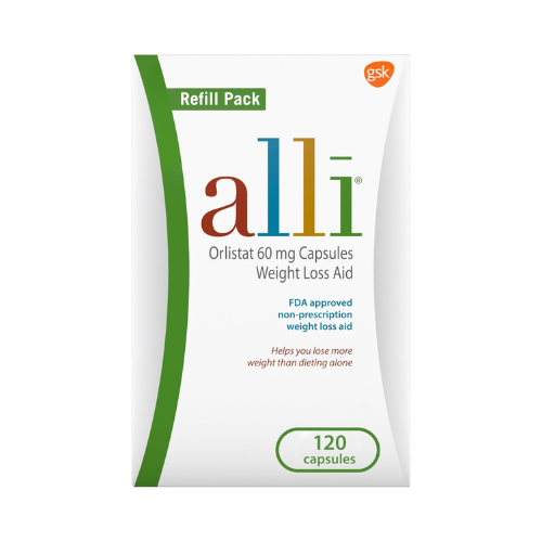 alli® Orlistat 60mg – Non-Prescription Weight Loss Aid – 120 Count Refill Pack